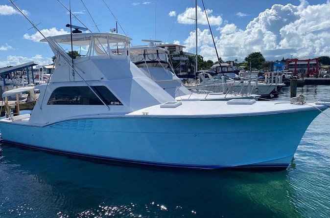 Private 45 Hatteras Sportfishing in Nassau - Rose Island for snorkeling, beach time, and pigs